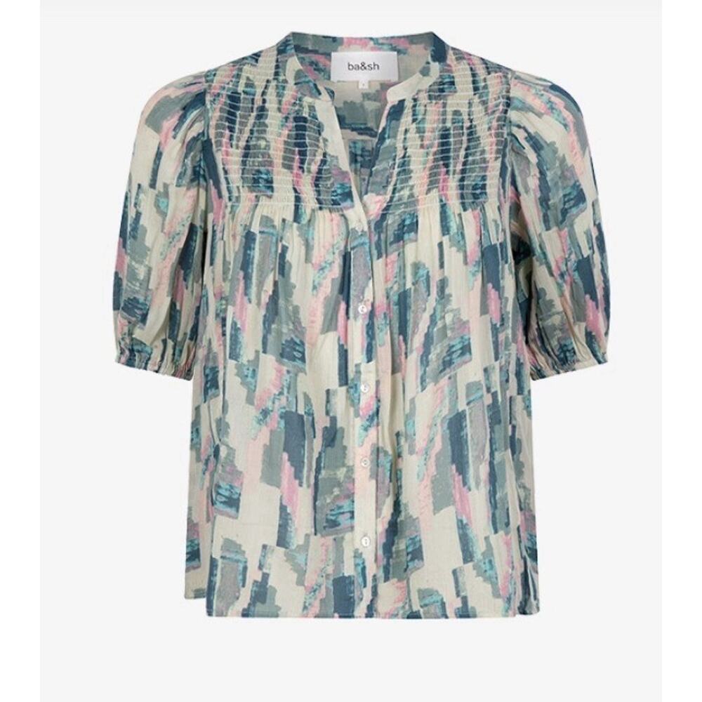 Ba&Sh Teodor Blouse Printer V Neck Button Long Sleeve Size 1